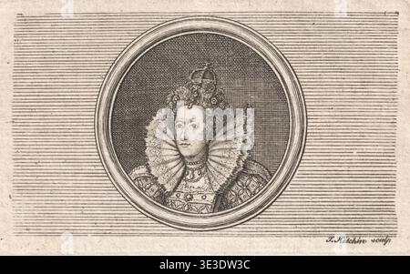 Gravur der Königin Elisabeth I. aus der Sammlung englischer Monarchen, erstellt von Thomas Kitchin, 1763. Stockfoto