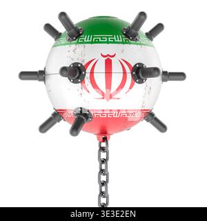 Iranische Marinemine mit Flagge. 3D-Rendering isoliert auf weißem Hintergrund Stockfoto