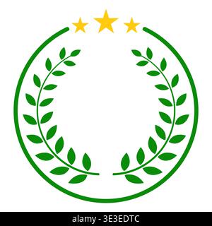 Abbildung eines runden Emblems mit Lorbeerblatt und Krone auf weißem Hintergrund. Stock Vektor