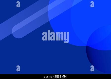Leuchtend blauer Hintergrund mit minimalistischen geometrischen Formen, Kreisen und abgerundeten Rechtecken. Modernes und dynamisches Design, perfekt für Bucheinbände oder Nachrichten mit Stockfoto