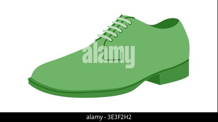 Blucher flacher Herrenschuh mit grüner Spitze. Offene Schnürung Lederschuhe vielseitig elegant Freizeit Bürostil. Technische Illustration CAD Modell Skizze Vektor Frauen Unisex Umriss isoliert. Stock Vektor