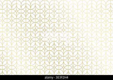 Art déco-Muster mit wiederholten überlappenden goldenen ovalen Formen auf weißem Hintergrund. Luxuriöses geometrisches Muster. Elegante, minimalistische Tapete. Goldenes, glänzendes abstraktes Ornament. Vektorabbildung. Stock Vektor