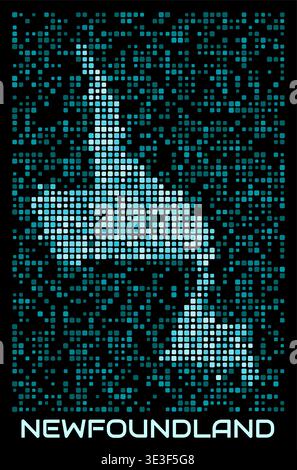 Neufundland, Kanada, digitale gepunktete Karte. Form der Provinz in Cyan-Farbpalette auf dunklem Hintergrund. Futuristisches Kartendesign in Neufundland, Kanada. Stock Vektor