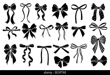 Schwarze Silhouetten von Coquette-Schleife-Set Stock Vektor