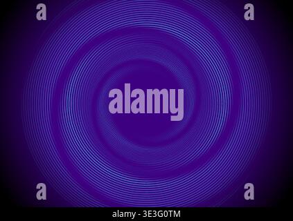Blau-violett glänzende lineare verdrehte Kreise abstrakter futuristischer Tech-Hintergrund. Minimales geometrisches Spiraldesign des Vektors Stock Vektor