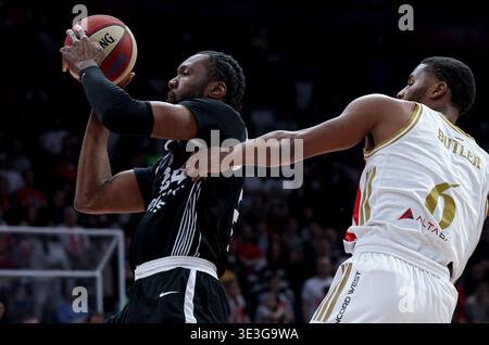 Belgrad, Serbien. März 2026. Partizans Bruno Fernando während des ABA League Derby Basketballspiels zwischen Crvena Zvezda (Roter Stern) und Partizan am 22. März. 2026. In Belgrad, Serbien. (Foto: Pedja Milosavljevic/STARSPORT ©) Stockfoto
