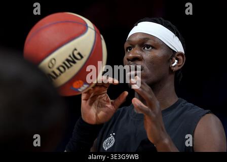 Belgrad, Serbien. März 2026. Partizans Isaac Bonga während des ABA League Derby Basketballspiels zwischen Crvena Zvezda (Roter Stern) und Partizan am 22. März. 2026. In Belgrad, Serbien. (Foto: Pedja Milosavljevic/STARSPORT ©) Stockfoto