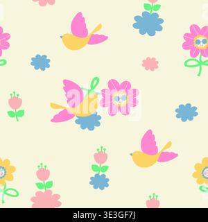 Nahtloses Muster der floralen Vektor-Illustration, das Freude und Freundschaft symbolisiert, ideal für den Druck im Branding-Design, mit auf Stoffen und Tapeten Stockfoto