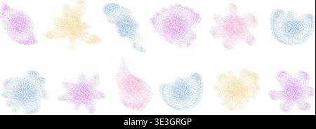 Blüte, Blätter körnig und verschwommene Verlaufsform. Sanfte Blumen mit sanfter Unschärfe, gelöst in Pastellfarben. Symbole für organisches Sandrauschen für y2k Desi Stock Vektor