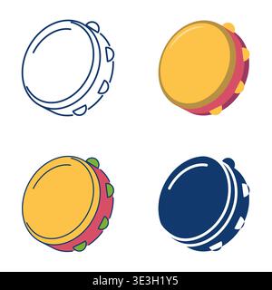 Tambourin-Symbolsatz. Schlagzeugsymbol für Musikinstrumente. Vektorabbildung. Stock Vektor