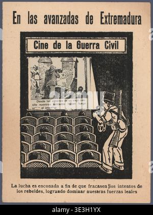 España. Guerra Civil (1936-1939). Tarjeta postalisch. Cartel de Cine de la Guerra Civil en Extremadura. Stockfoto