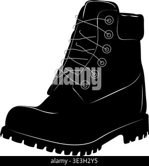 Silhouette von Winterstiefeln aus Leder. Mannsstiefel. Hoher Kofferraum. Armeeschuhe. Halbjahresschuhe Stock Vektor