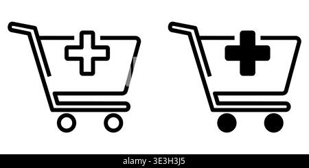 Zwei Varianten eines Warenkorbsymbols mit einem Pluszeichen für E-Commerce-Websites und -Anwendungen Vektor Stock Vektor