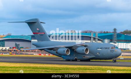 American Boeing C17 Landung am Flughafen Prestwick Schottland Stockfoto