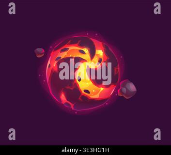 Cartoon Alien Space Planet, Feuer Lava Landschaft Stock Vektor