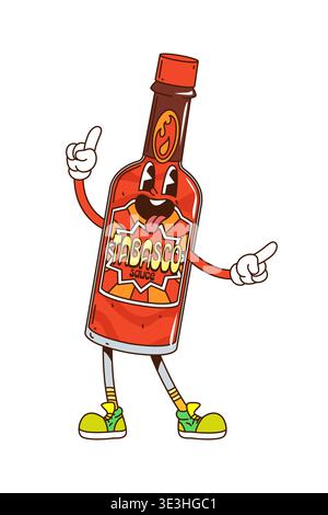Cartoon-groovige Tabasco-Soße Flaschencharakter Stock Vektor