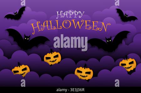Happy halloween Gruselkarte im Papierschnitt-Stil Stock Vektor