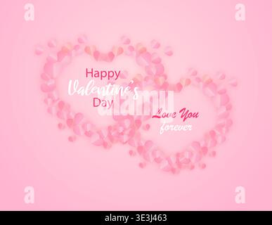 Liebe und valentinstag Papier geschnitten Postkarten mit zwei großen Herzen, die aus kleinen rosa Herzen von Vektor. Stock Vektor