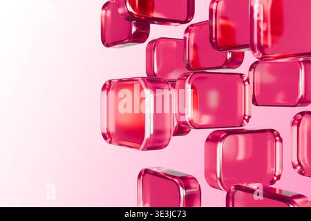 Gruppe von pinkfarbenen 3D-Glaswürfeln auf hellem Hintergrund Stockfoto
