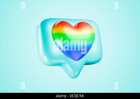 Volumetrisches Regenbogenherzsymbol auf Blau Stockfoto