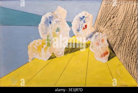 MAX ERNST, (1891-1976) Titel: Coquillage jaune, gelbe Muschel, Öl mit Graphitfrottage auf papar gelegt auf Leinwand, 1928 Stockfoto