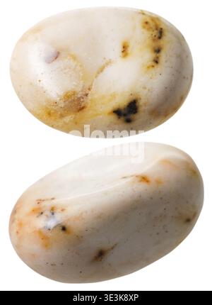 Natürlicher Mineralstein zwei Bilder jaspis Edelsteine vor weißem Hintergrund, Nahaufnahme Stockfoto