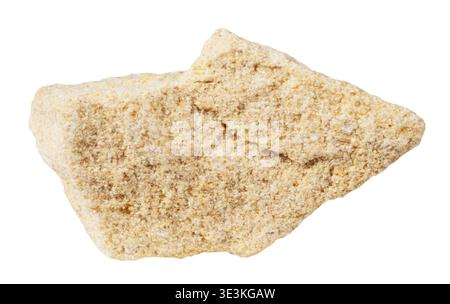 Makrofoto einer Probe von natürlichem Gestein aus Sandstein (Arenit) Mineralstein vor weißem Hintergrund Stockfoto