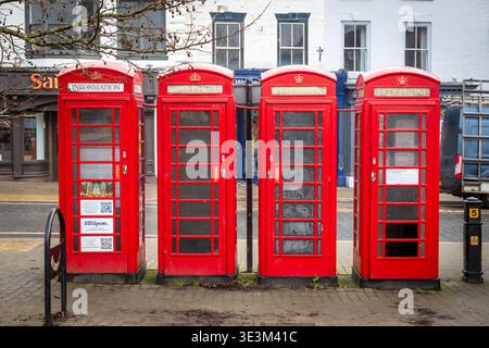 Vier Telefonkioske, Ripon, North Yorkshire, UK 2026 Stockfoto
