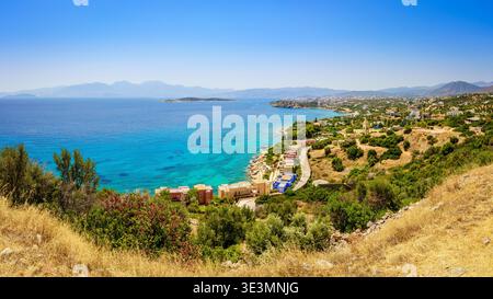 Panoramablick auf die Küste in Agios Nicolaos, Kreta Stockfoto