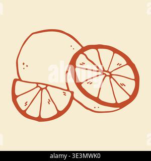 Handgezeichnete Vektorillustration einer ganzen Limettenfrucht, einer Hälfte und einem Segment. Minimalistische rote Linie Art Symbol der Zitrusfrucht für gesunde Saft Branding und Stock Vektor