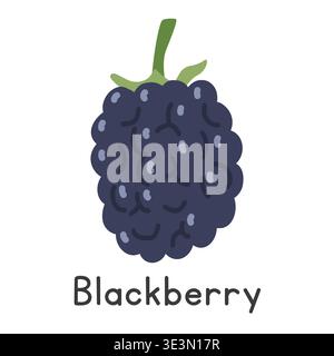 Abbildung des flachen BlackBerry-Vektors. BlackBerry oder Brambles Cartoon Clipart Stil isoliert auf weißem Hintergrund. Gemeinsames Obst- und Beerenkonzept Stock Vektor