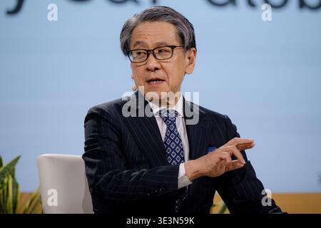 Houston, USA. März 2026. Tadashi Maeda, Chairman of the Board, Japan Bank for International Cooperation, spricht auf der Bühne während der CERAWeek von S&P Global im Hilton Americas in Houston, Texas am 23. März 2026. Bei der Diskussion über diese Veranstaltung werden führende Vertreter der globalen Energiewirtschaft zusammengebracht, um das Thema „Konvergenz und Wettbewerb: Energie, Technologie und Geopolitik“ zu erörtern. (Foto: Marcus Ingram/SIPA USA) Credit: SIPA USA/Alamy Live News Stockfoto