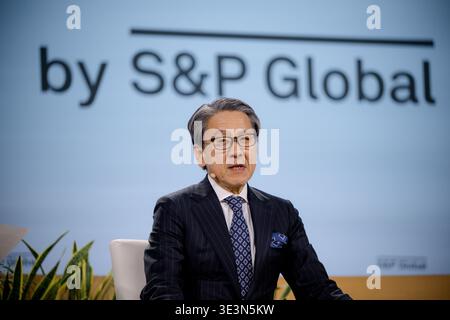 Houston, USA. März 2026. Tadashi Maeda, Chairman of the Board, Japan Bank for International Cooperation, spricht auf der Bühne während der CERAWeek von S&P Global im Hilton Americas in Houston, Texas am 23. März 2026. Bei der Diskussion über diese Veranstaltung werden führende Vertreter der globalen Energiewirtschaft zusammengebracht, um das Thema „Konvergenz und Wettbewerb: Energie, Technologie und Geopolitik“ zu erörtern. (Foto: Marcus Ingram/SIPA USA) Credit: SIPA USA/Alamy Live News Stockfoto