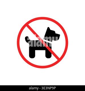 No Dogs allowed Schild, rotes Kreisschild auf weißem Hintergrund mit schwarzem Hundesymbol. Etikett Isoliert Auf Weißem Hintergrund Stock Vektor