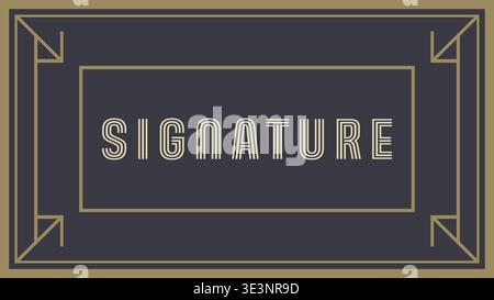 Elegantes Namensschild mit Signaturtext in einem schmalen rechteckigen Rahmen mit geometrischen Akzenten im Art Deco-Stil. Stock Vektor