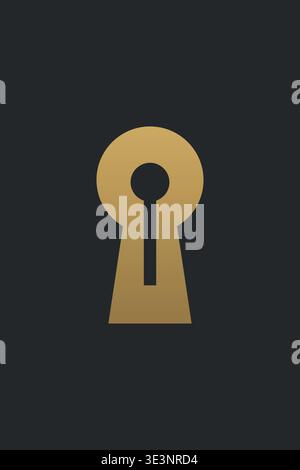 Einfache Abbildung eines großen goldenen Schlüssellochs auf einem dunklen vertikalen rechteckigen Hintergrund. Stock Vektor