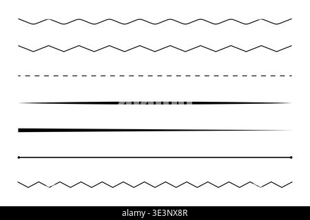 Grafische Linien festgelegt. Verschiedene Konturvektoren. Dekorative Randelemente. Minimalistische Trennwände Kollektion. Nur manueller Vektor. Kein autotrace verwendet. EPS 10. Stock Vektor