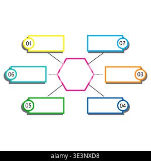 Hexagon-Diagrammsatz. Geschäftsdiagramm Vektor. Sechs-Schritte-Layout. Strategieplan. Nur manueller Vektor. Kein autotrace verwendet. EPS 10. Stock Vektor