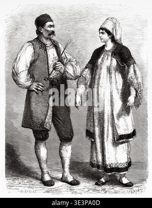 Albanische Bauern in Glossa, Griechenland. Zeichnung von Eugene Ronjat (1822-1912) Reisen in Griechenland, 1861-1868-1874 von Henri Belle (1837-1908) Le Tour du Monde 1876 Stockfoto