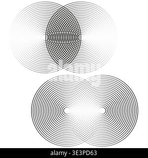 Venn-Diagrammsatz. Überlappende Vektorkreise. Kollisionsmuster runden. Geometrische formverschraubung. Nur manueller Vektor. Kein autotrace verwendet. EPS 10. Stock Vektor