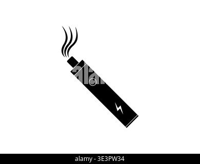 Black Vape Pen Icon Mit Vapor Smoke, Elektronische Zigarette Silhouette. Stock Vektor