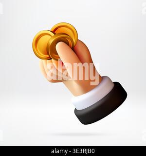 3. Hand eines Geschäftsmannes, der goldene Münzen hält. Stock Vektor