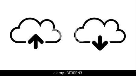 Isolierte Symbolgruppe für Upload und Cloud-Download. Einfaches Hochladen und Herunterladen von Zeilengrafik-Symbolen auf dem Server. UI-Designelement - Technologiementhema-Vektor. Stock Vektor