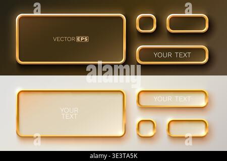Set aus eleganten goldenen 3D-Rahmen und modernen UI-Elementen, perfekt für luxuriöses Web- und App-Design. Vektorabbildung. Stock Vektor