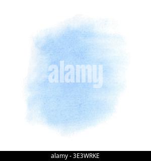 Weiche blaue Aquarellwäsche abstrakte Hintergrundtextur, Spritzer isoliert auf weißem Hintergrund für Branding und Kopierraum. Stockfoto
