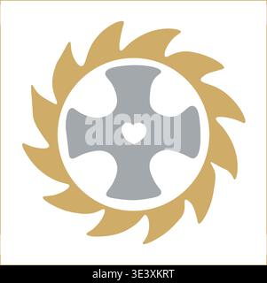 Parravicini Orlada Cross – minimalistische spirituelle Vektor-Illustration in Grau und Gold. Stock Vektor