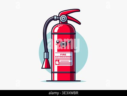 Feuerlöscher mit rotem Zeichentrick. Feuerwehrwerkzeuge für die Flammenbekämpfung, farbiges Vektorsymbol für Feuerwache, Feuerlöscherschild, flache Vektorillu Stock Vektor