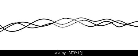 Satz paralleler Wellenlinien wie weiche Kabel. Dicke fließende Streifen sorgen für einen horizontalen Wellenrhythmus für abstrakte Überschriften, Sound- oder Wasser-Layouts und minimalistische Muster in weiß Stock Vektor