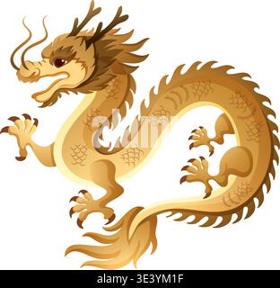 Detaillierte goldene Drachenvektorillustration mit komplizierten Skalen und traditionellen chinesischen Tierkreisentwürfen Stock Vektor
