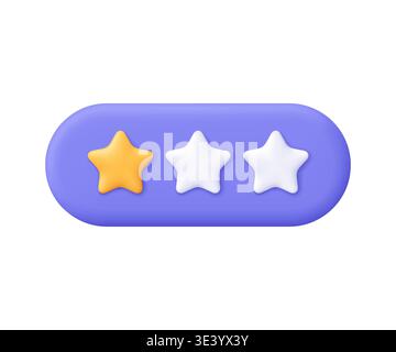 Bewertungsleiste mit einem gelben Stern und zwei weißen Sternen. Niedrige Bewertung. Feedback zur Kundenbewertung, Rang- und Bewertungskonzept. Symbol für 3D-Vektor. Cartoon-Minima Stock Vektor